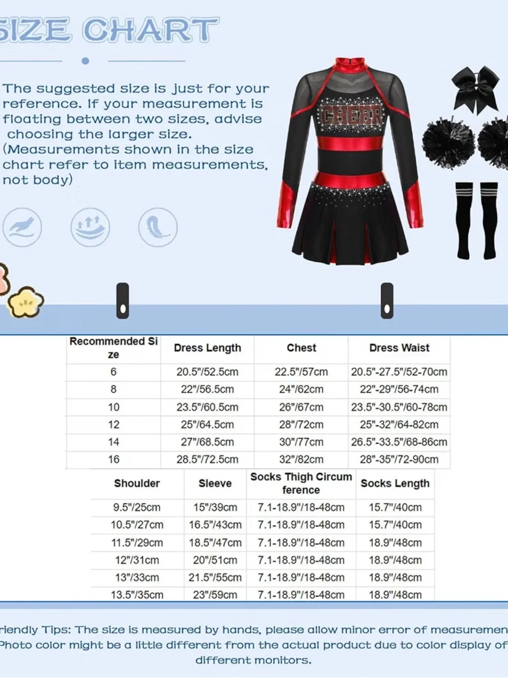 New  Kids Girls Cheer Leader Costume Halloween Cheerleading Long Sleeve